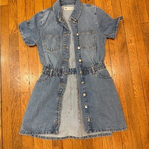 Zara woman Medium Blue Denim Button-Front Dress with Braided Waist
